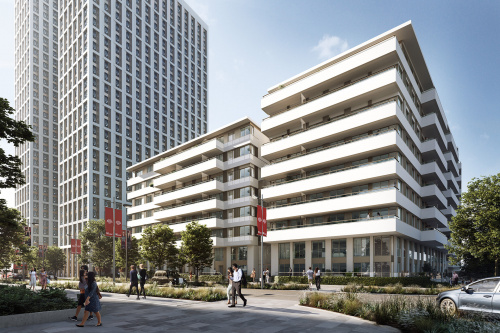 Image: Sipral dodávkou 11 000 m² fasády obytnému bloku B projektu Cherry Park pokračuje ve spoluutváření nového metropolitního centra severovýchodního Londýna. Sipral práce navazuje na blok A, kterému fasádu také dodává.